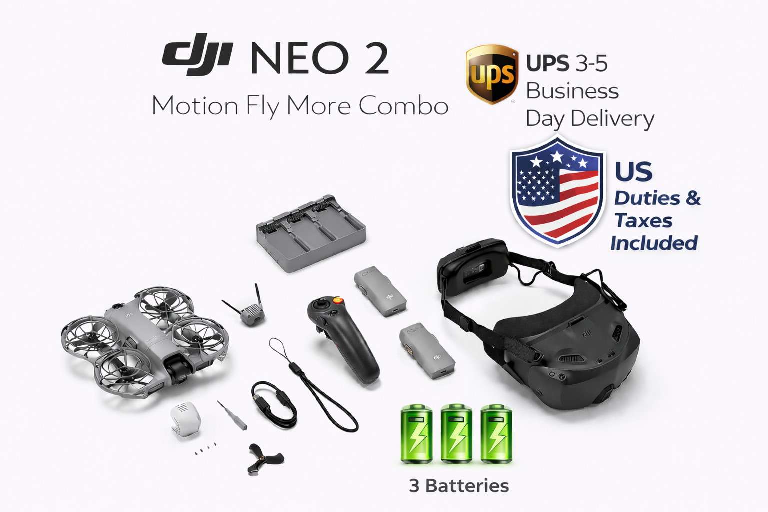 DJI NEO 2  Motion Fly More Combo 3 Batteries + Goggles N3 (US Duty Free)