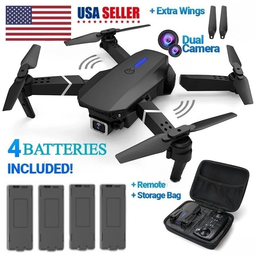 Drone 2025 4K HD Dual Camera WiFi FPV RC Foldable Quadcopter + 4 Batteries USA