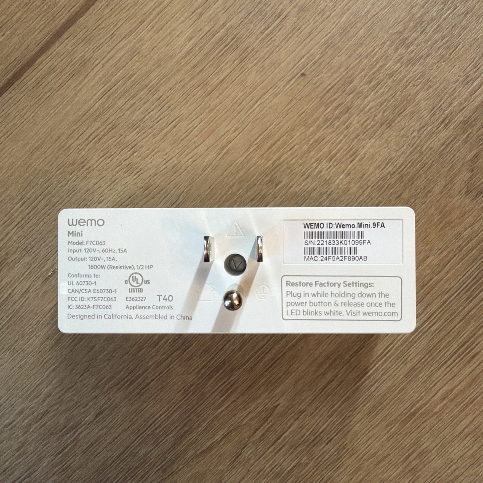 WeMo WiFi Enabled Mini Smart Plug - White (F7C063)