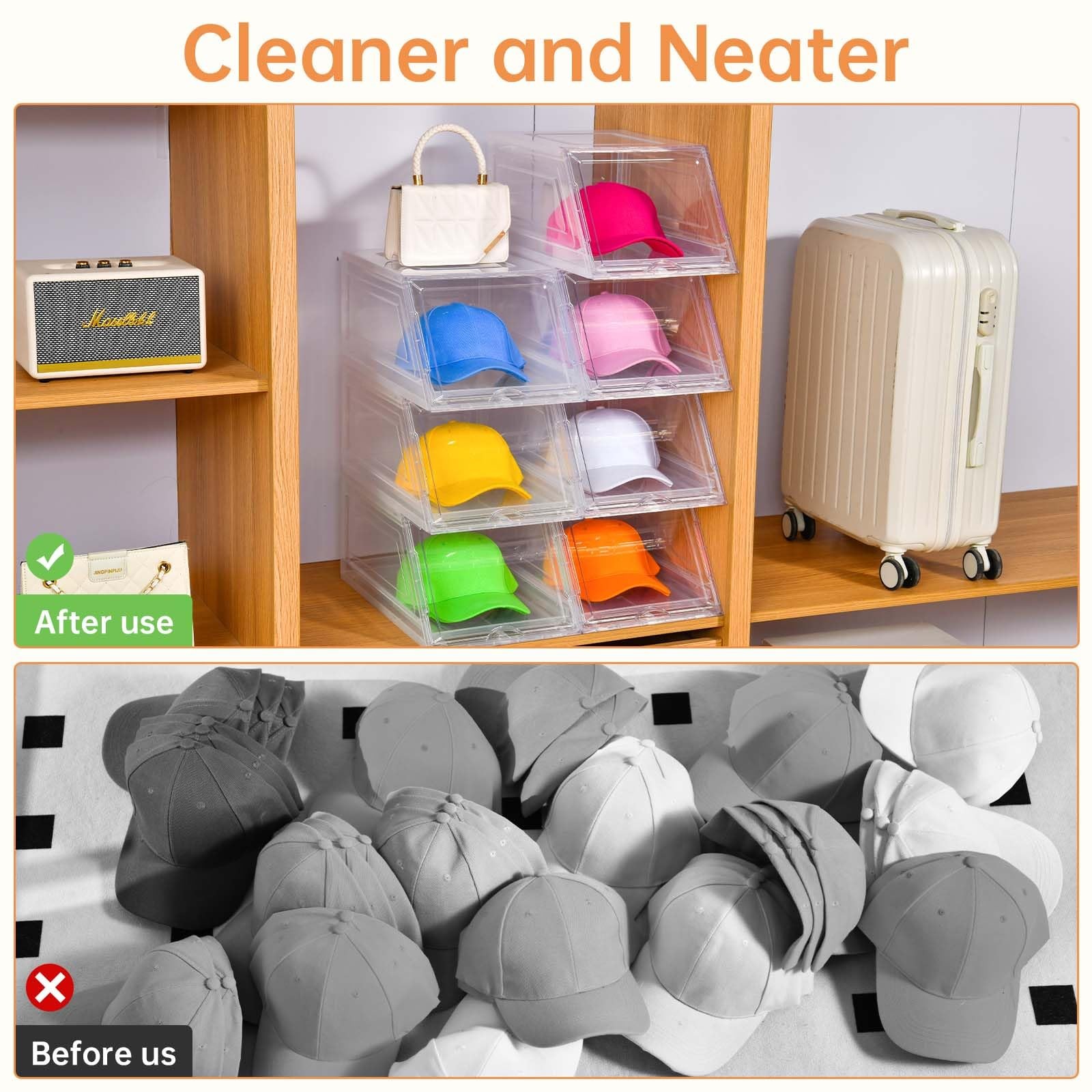2 Pack Hat Organizer for Baseball Caps,Large Clear Cap Organizer with Drawer,Hat