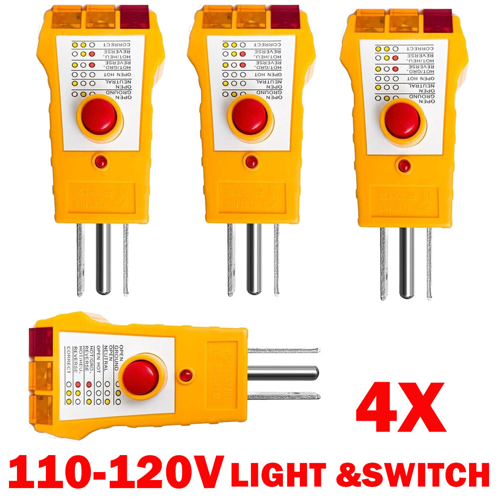 4x 3pin Outlet Tester For Grounding Products For GFCI Electrical AC110V-120V