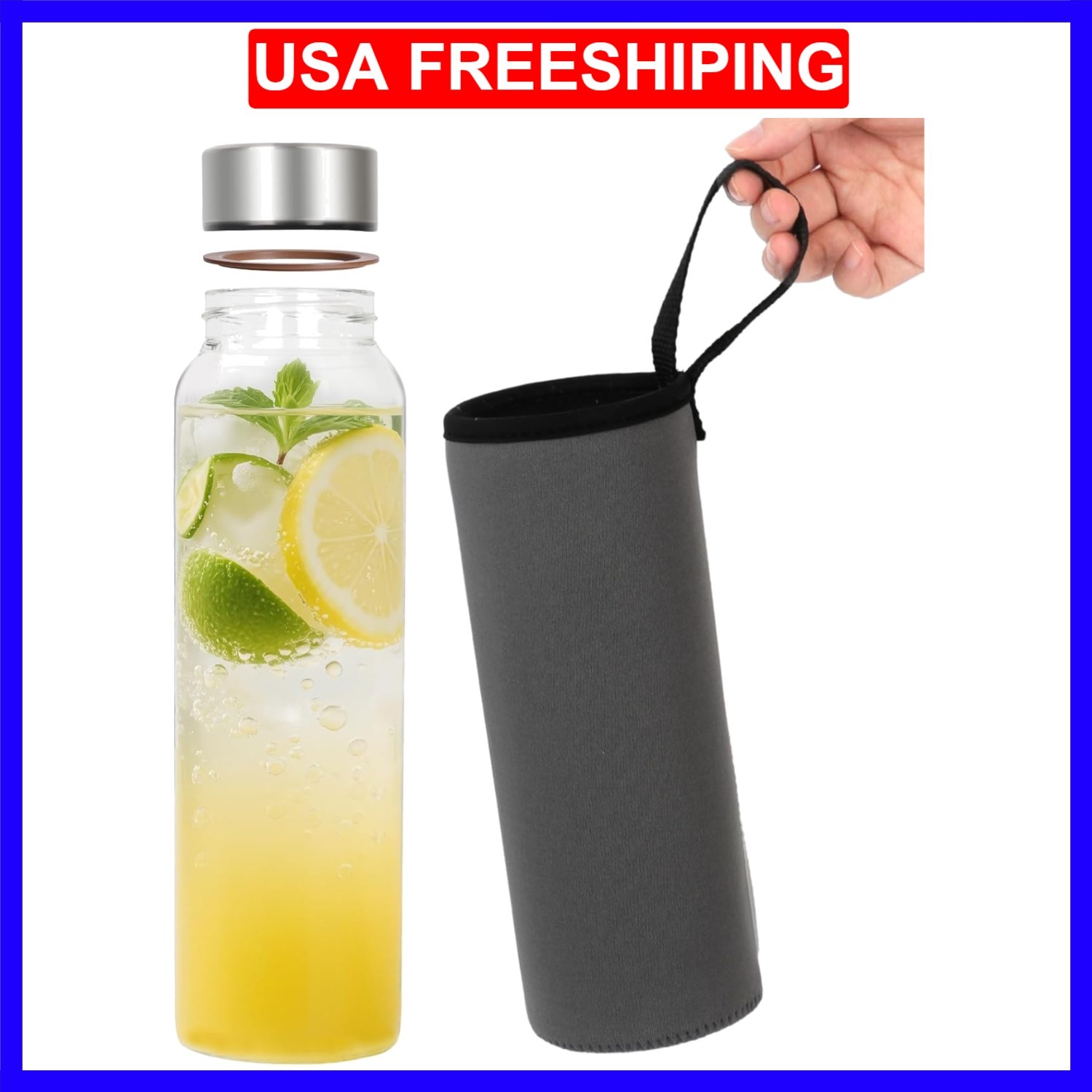 32 oz Borosilicate Glass Water Bottle with Sleeve, 1 Liter Glass Water Bottle...