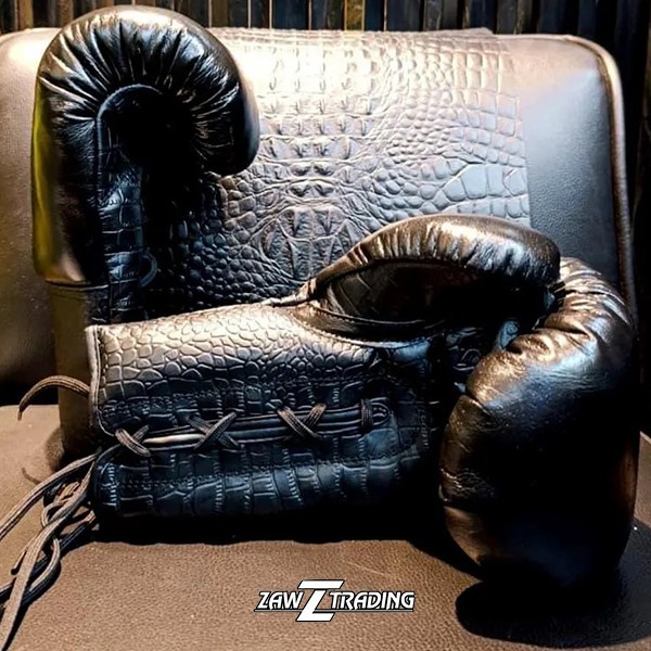 Handcrafted Crocodile-Embossed Cowhide Leather boxing gloves, punching gloves