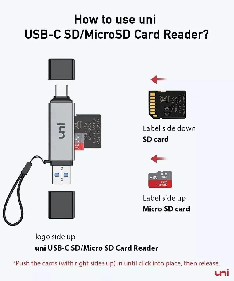 Uni SD Card Reader, High-Speed USB C to Micro SD Card Adapter USB 3.0 Dual Slots