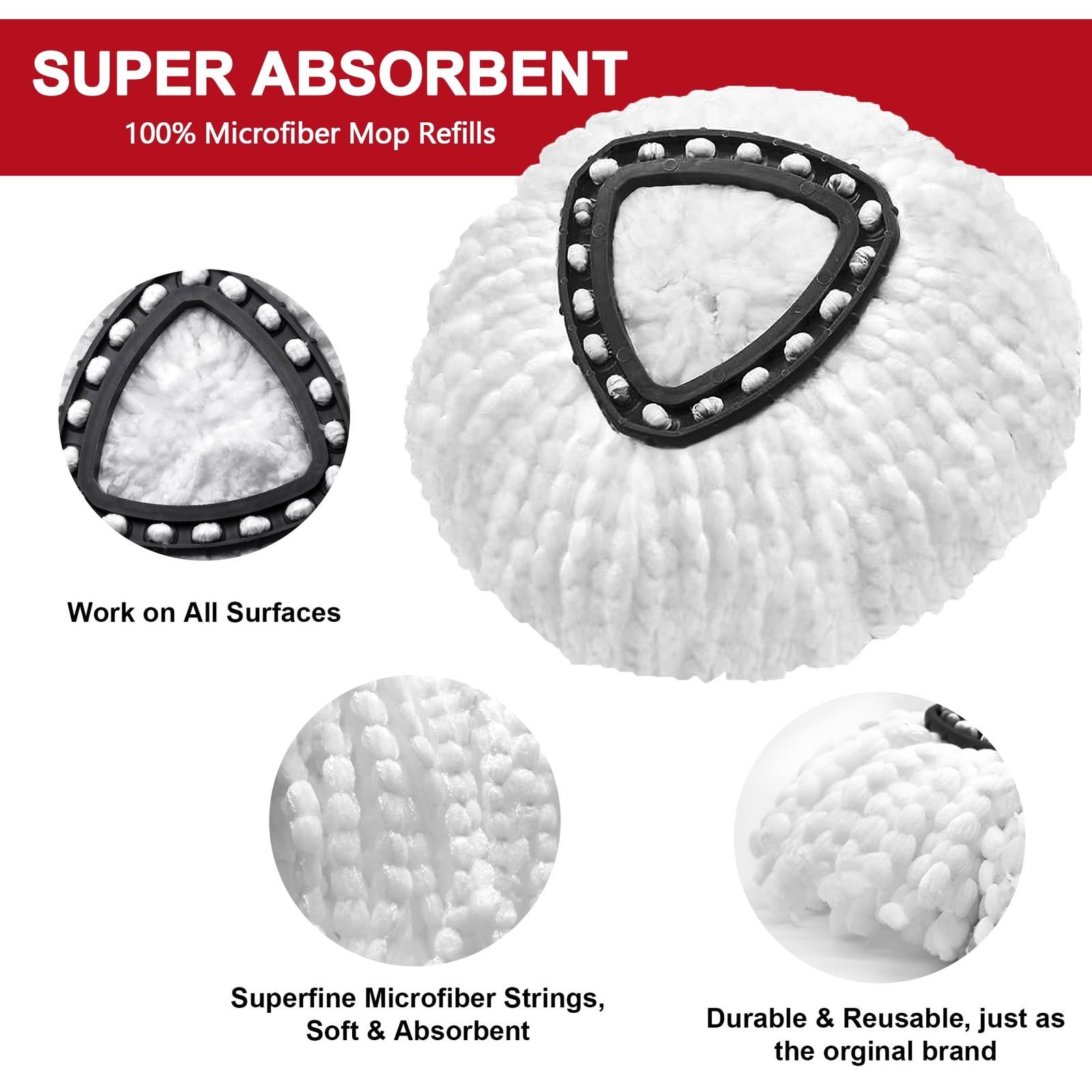 6 Pack Mop Replacement Heads for Spin Mop, Microfiber Spin Mop Refills, Easy ...
