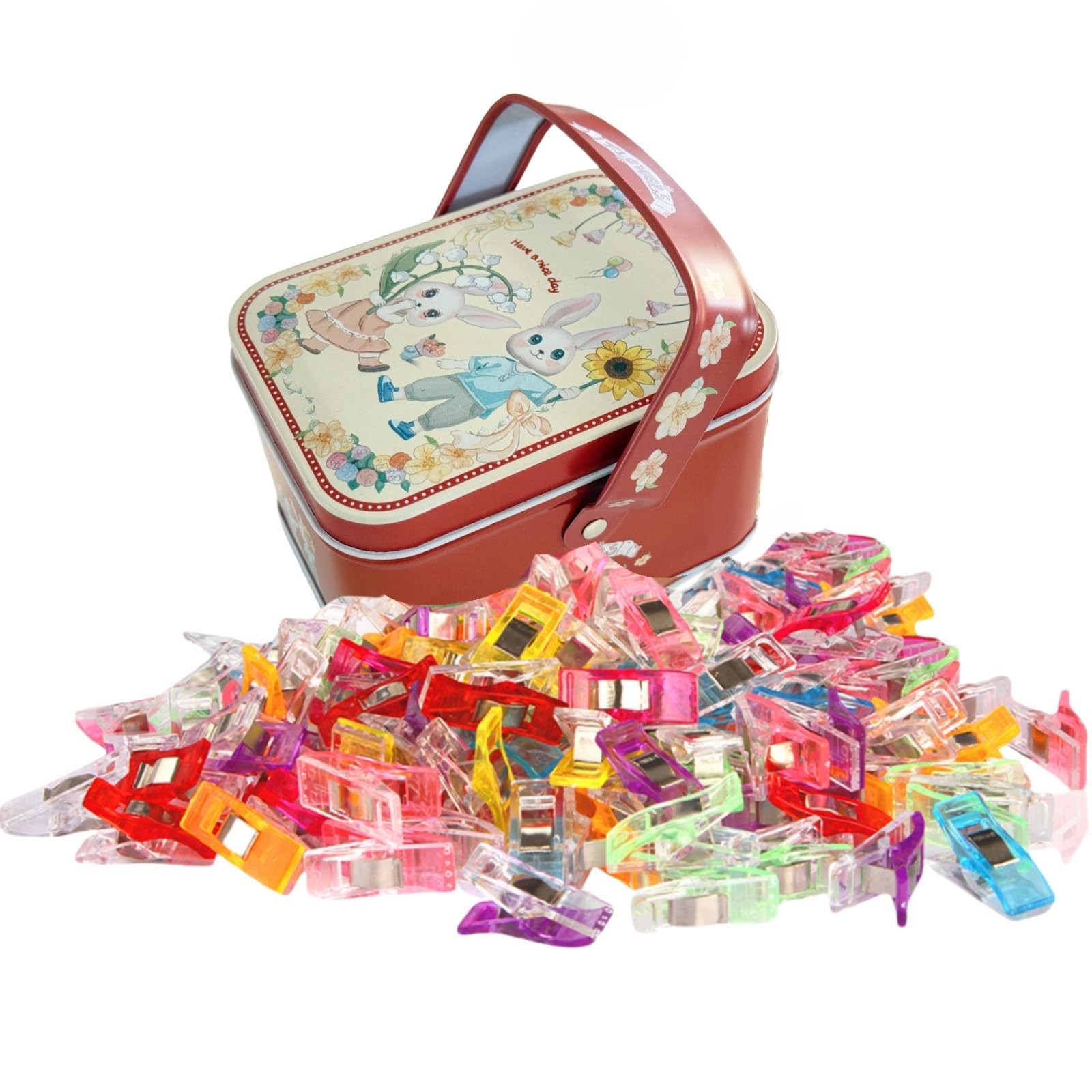 Sewing Clips with Tin Box, 100 Pcs Assorted 2.5x0.8x1.3 Centimeters,