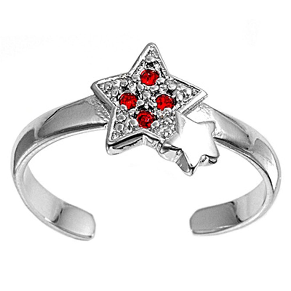 Star Simulated Red .925 Sterling Silver Toe Ring