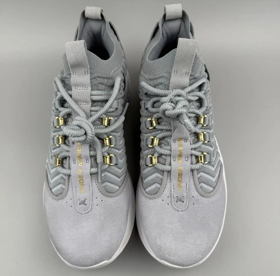 Size 8 Under Armour Harper 9 Turf Baseball Shoes Men's Grey White 3027443-100