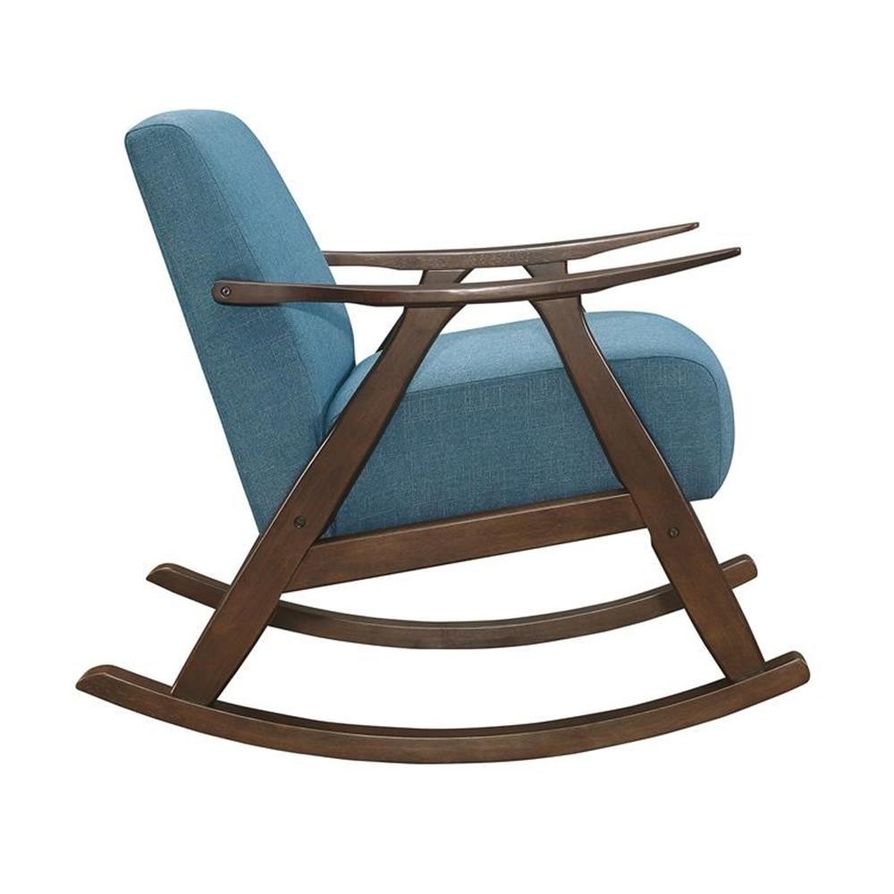 Lexicon Waithe Mid-Century Textured Fabric Rocking Chair in Dark Walnut/Blue