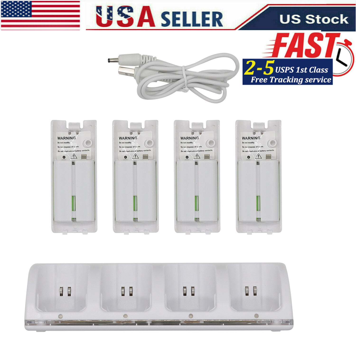 4x Rechargeable Batteries Pack + Charger Dock For Nintendo Wii Remote Controller