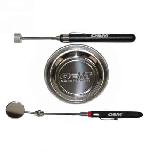 OEMTOOLS 25294 3 Piece Magnetic Tray and Expandable Pick-Up Tool Set Includes: