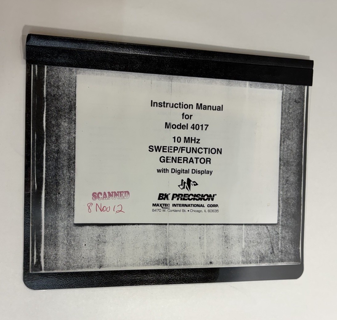 B&K Precision 4017 10 MHz SWEEP/FUNCTION Generator Printed Instruction Manual