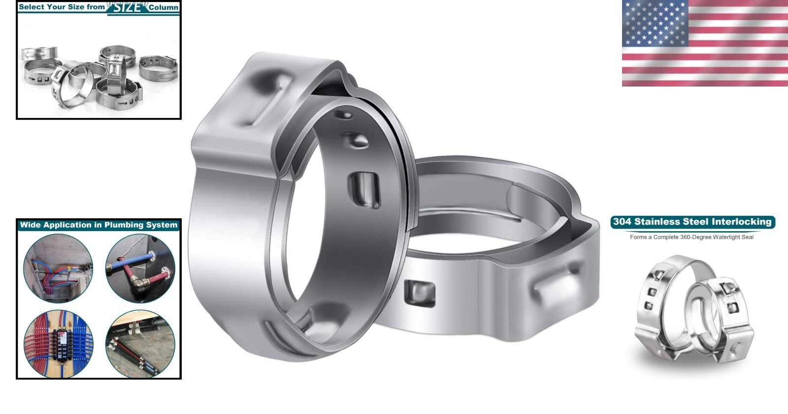 360-Degree Watertight Seal - 50 Pack 1/2 Inch Stainless Steel PEX Cinch Clamps
