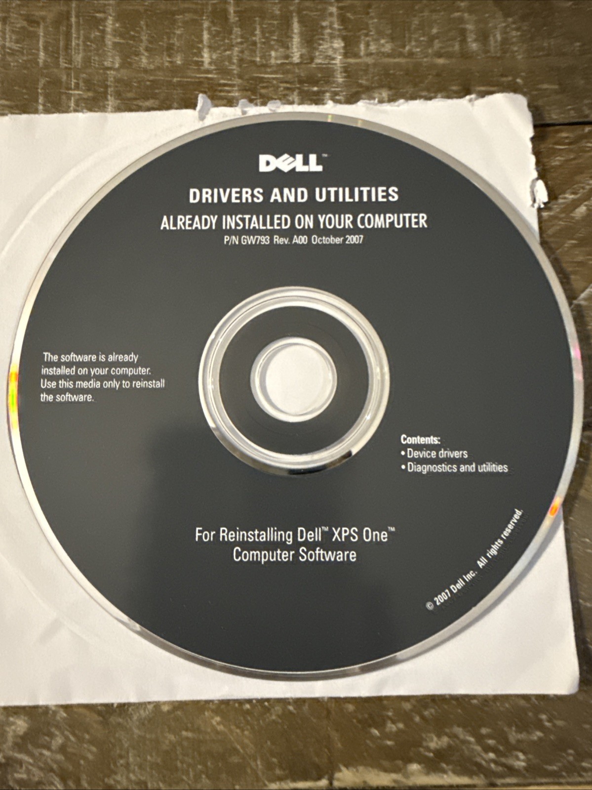 Dell Drivers & Utilities XPS One Computer Software PC Cd Rom