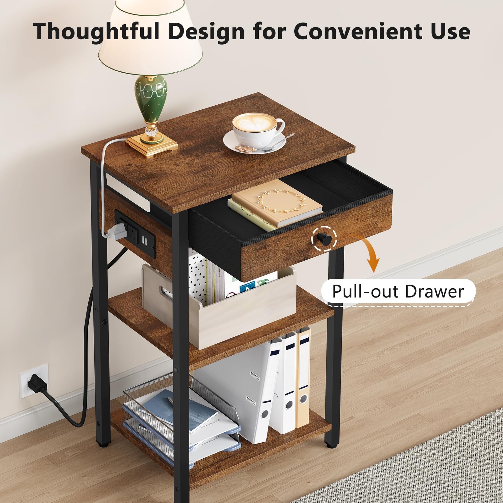 Printer Stand with Power Outlets, 3-Tier Under 3 layer & CS, Rustic Brown