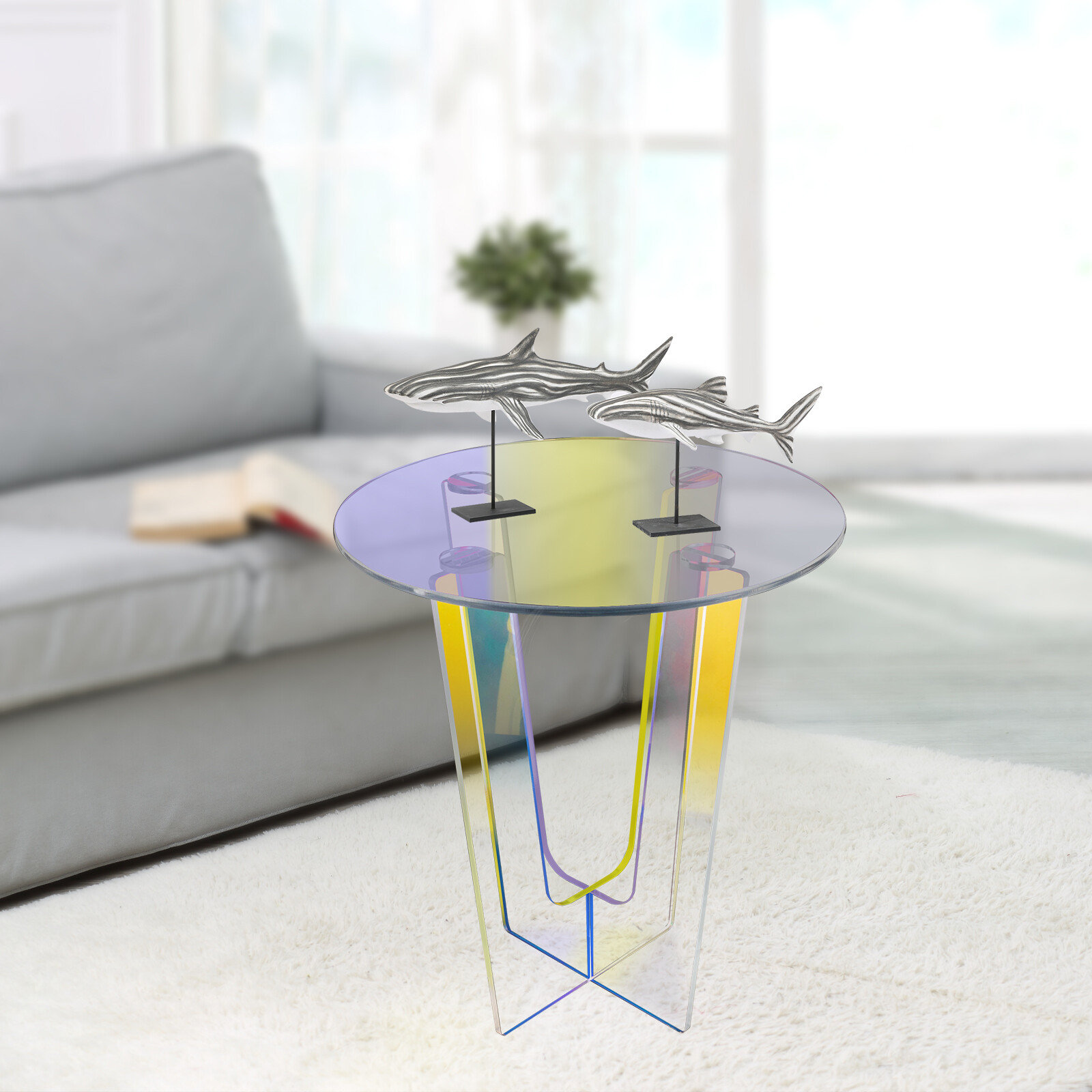 Modern Iridescent Coffee Table Acrylic Side Table Rainbow End Table Living Room
