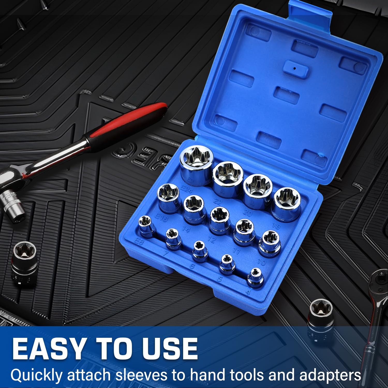14-Piece Female E-Torx Socket Set, E4-E24 External Star Sockets, 1/4" 3/8" 1/...