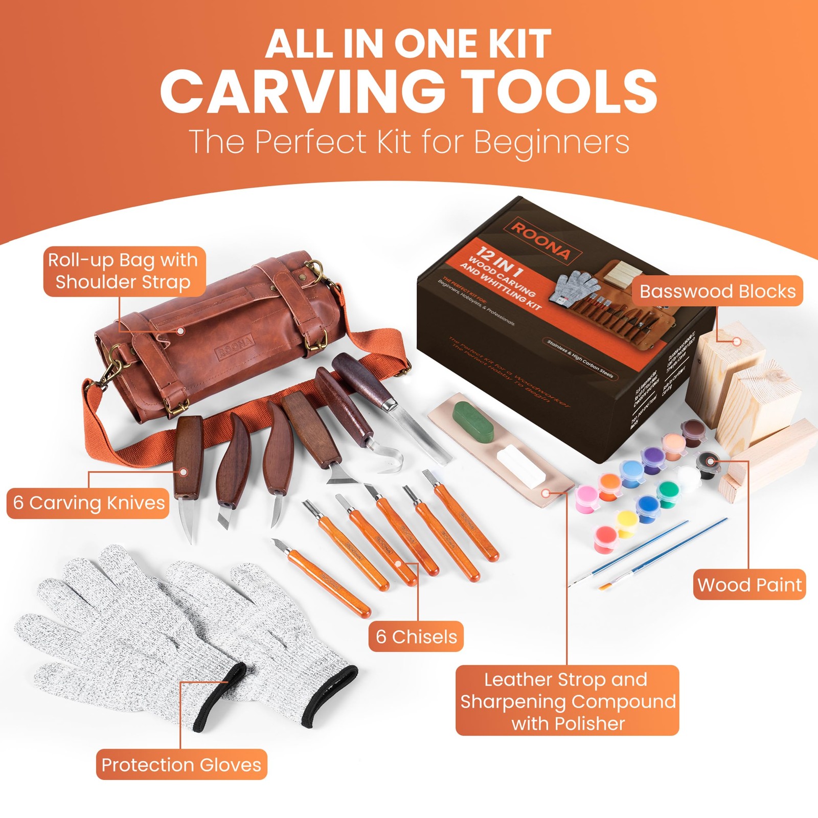 Wood Carving Kit, 24Pcs with Carving Knives, Chisel Set, Leather Strop, Sharp...