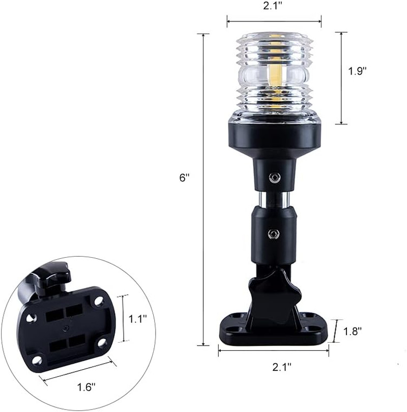 White LED Fold Down Boat Stern Light Boat Anchor Light for Pontoon and Fishing B
