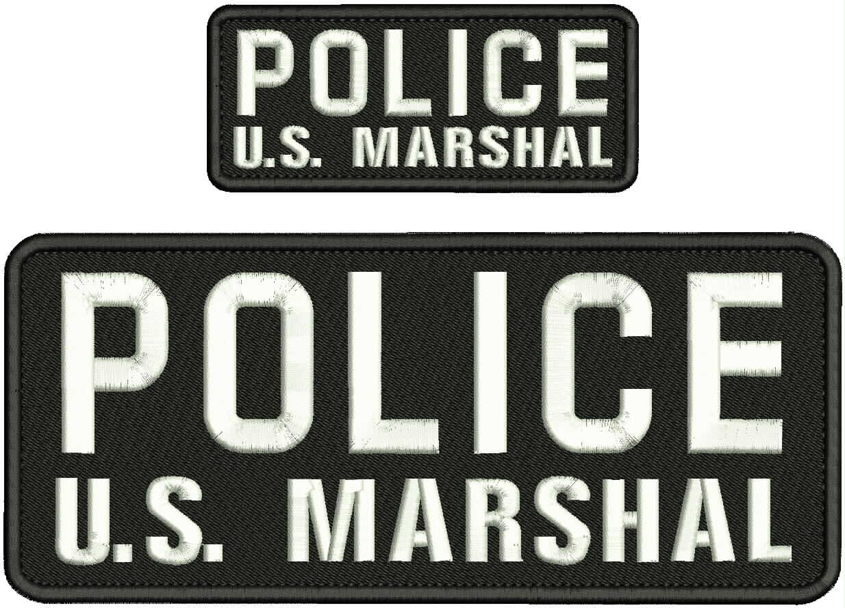 POLICE U.S. MARSHAL EMB 4X10 AND 2X5 Patch hook on back white on black
