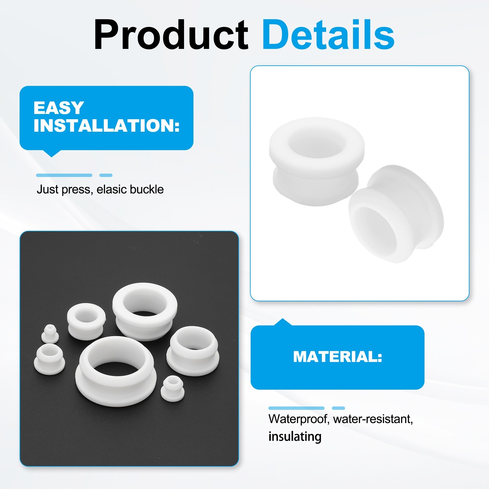 18pcs Wire Grommet, 15mm Mounting Dia Plastic Grommets Cable Hose Snap, White