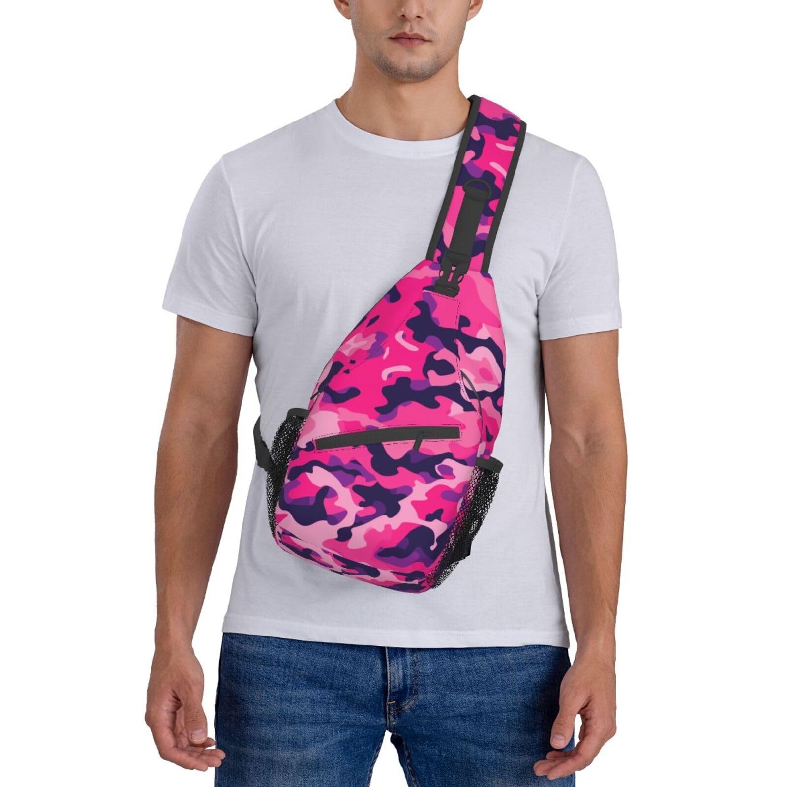 Red Camouflage Sling Backpack Lightweight Waterproof Hiking Crossbody Bag
