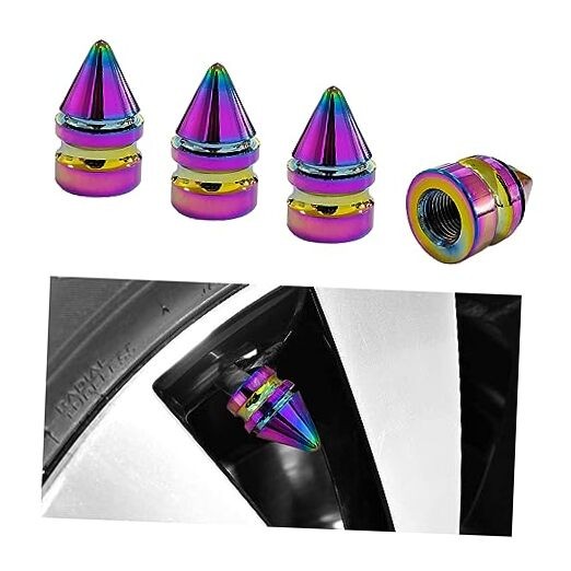 Car Tire Valve Caps, Spiked Aluminum Alloy Tire Trim 4 PCS Colorful