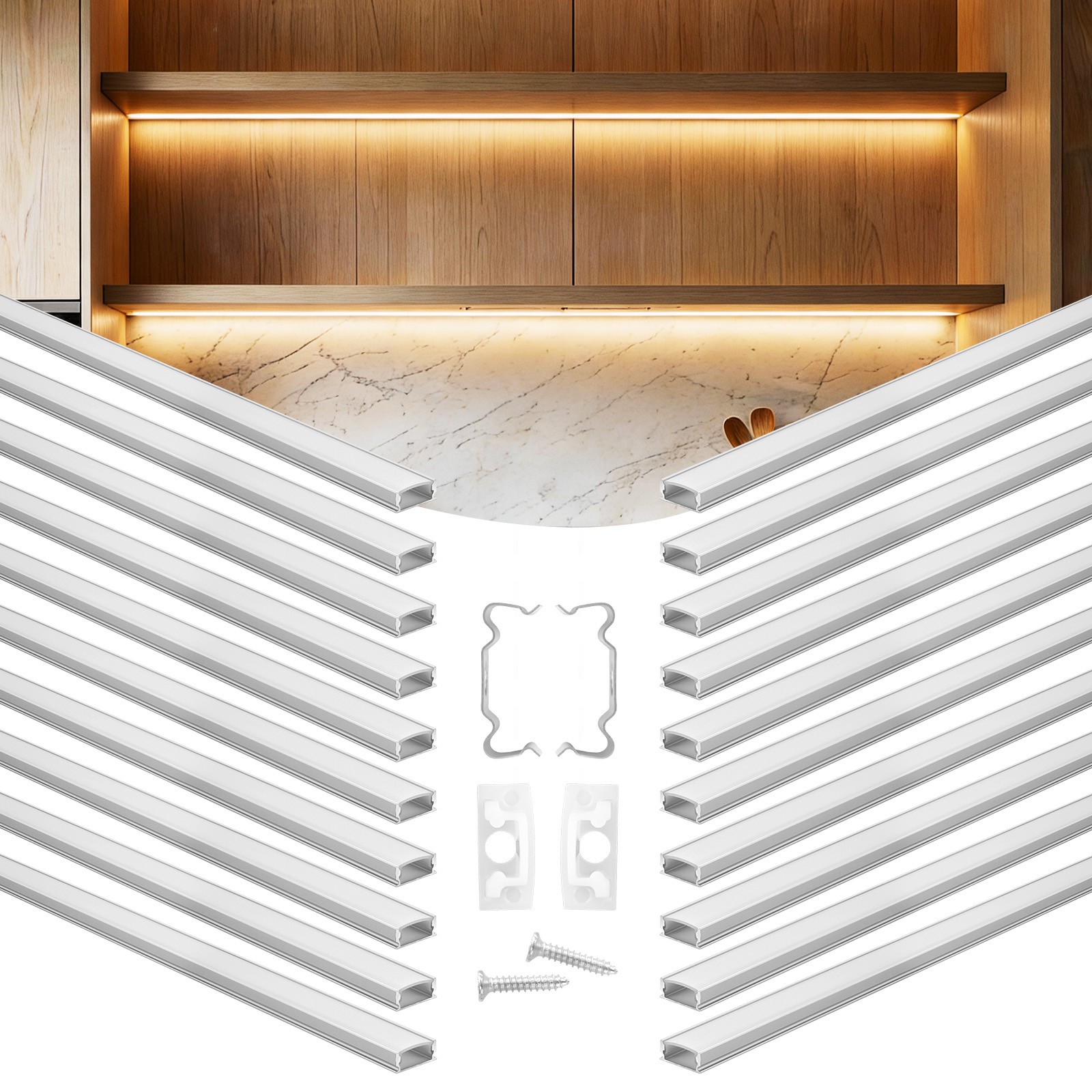 VEVOR 20-Pack 3.3 ft/1M U Shape LED Aluminum Channel Milky Cover for LED Strip