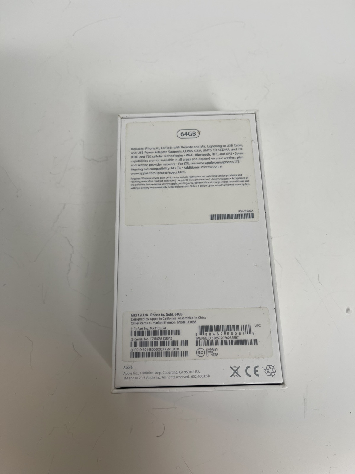 Genuine Apple iPhone 6 S Gold 64GB BOX ONLY stickers
