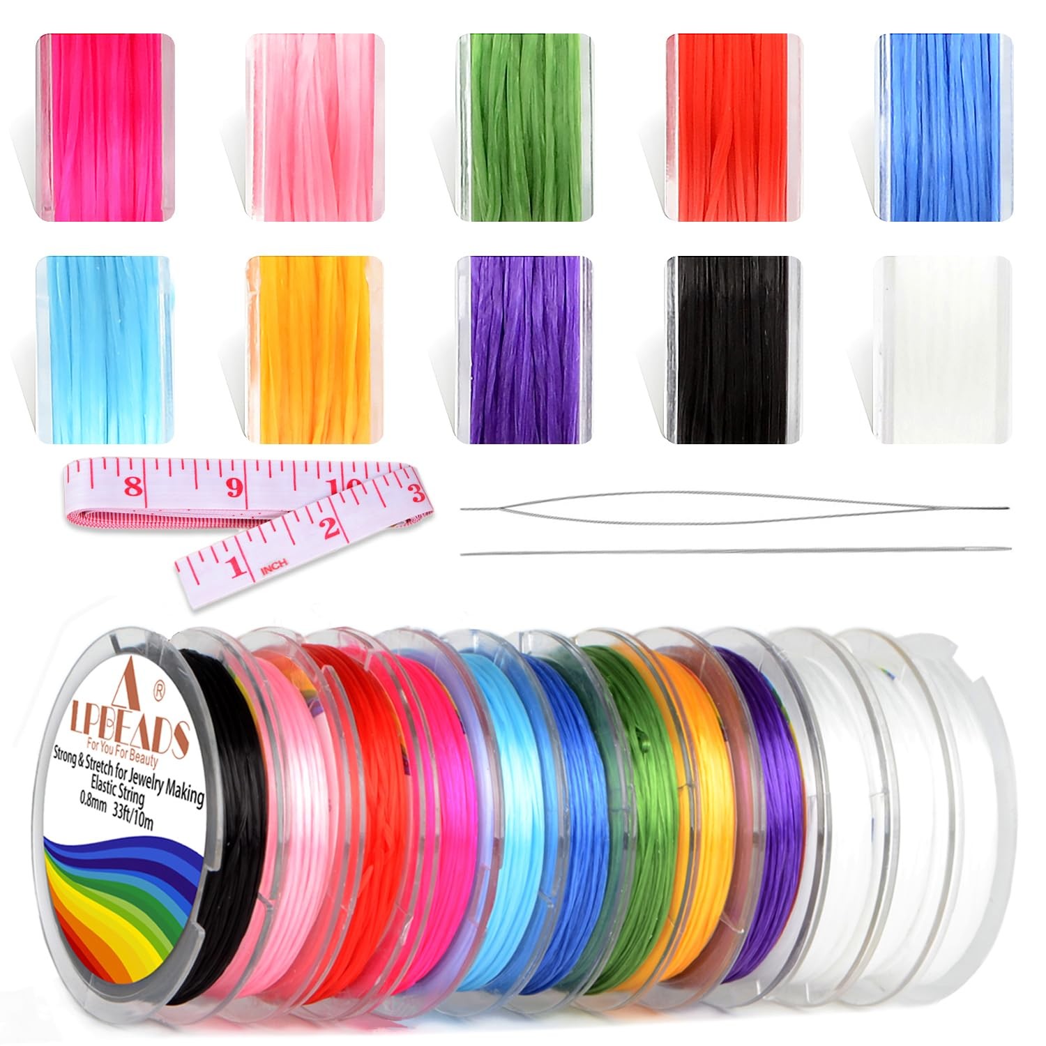 LPBeads 12 Rolls 0.8mm Elastic Stretchy String String, Colorful