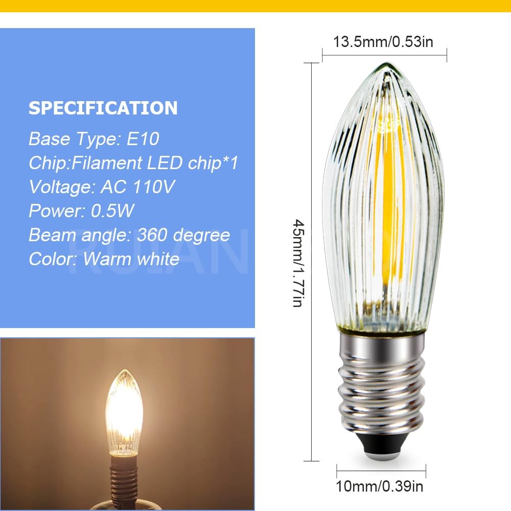 E10 Candle Light Bulbs AC 110V Warm White E10 Base Socket LED Bulb for Closet...