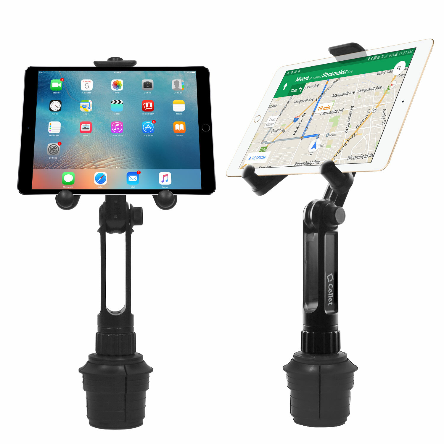 Tablet Cup Holder Mount- Apple iPad Pro Air Mini Galaxy Tab S7 S6 S5e A7 A6