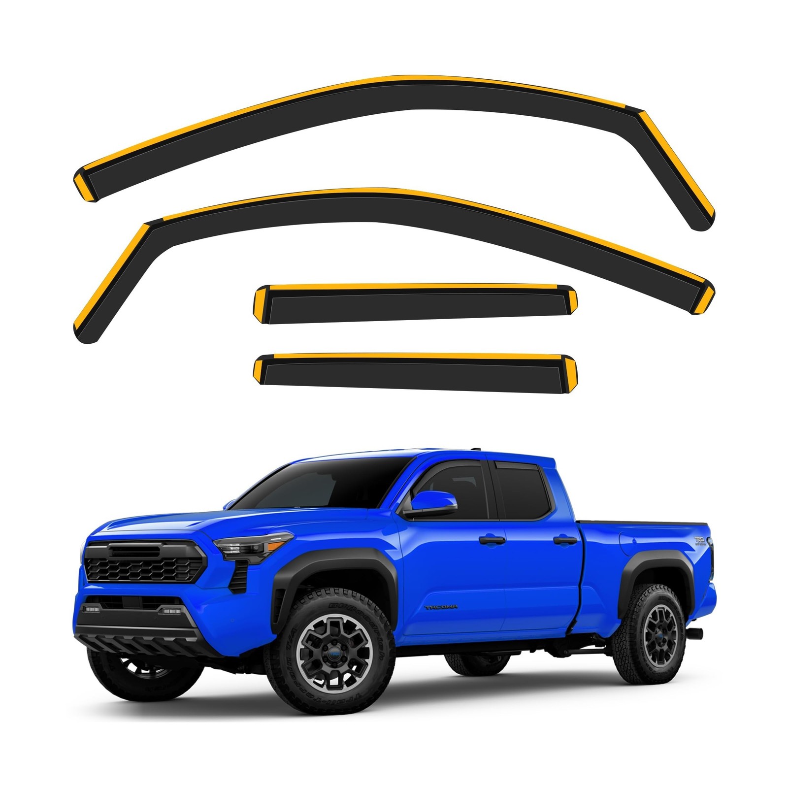 Shatterproof in-Channel Rain Guards for Toyota Tacoma 2024-2026 Double Cab, C...