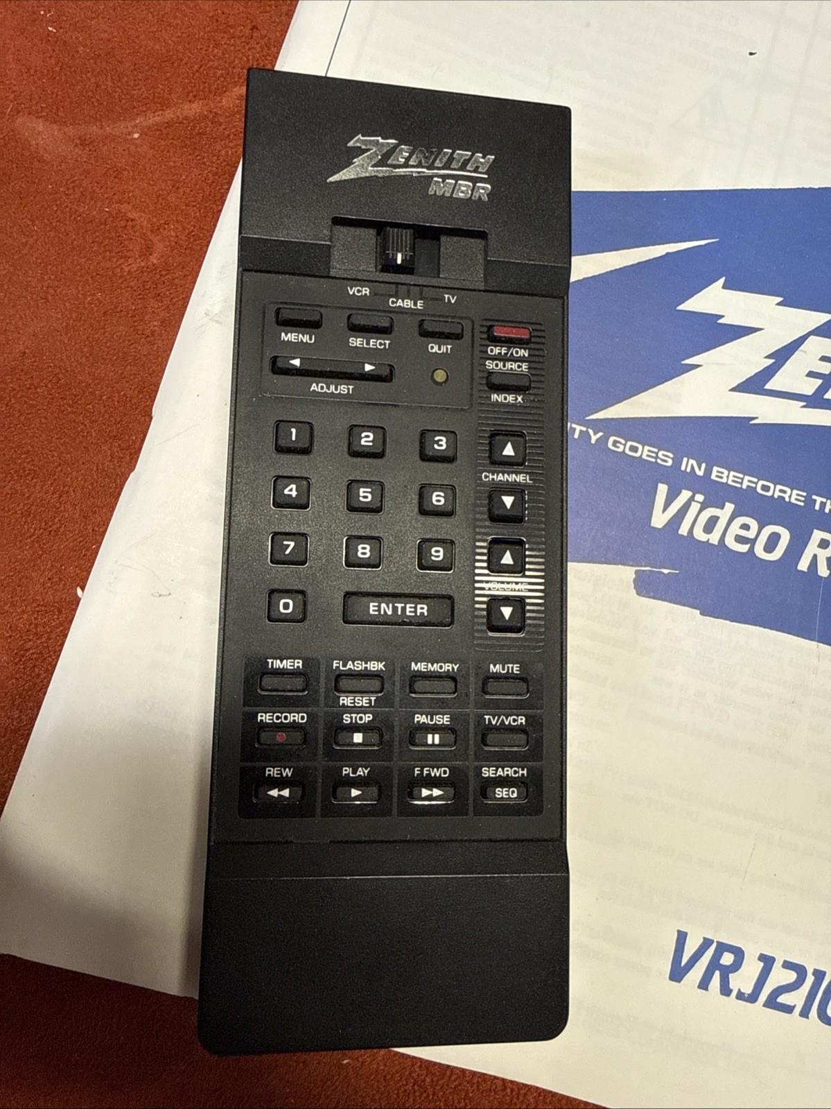 ZENITH VCR Operating Guide and Manual for VRJ210 w (Untested Remote)