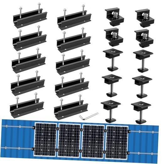 Solar Panel Mounting Brackets, 4.72" Rails + 1.38"& 1.18" clamps Black