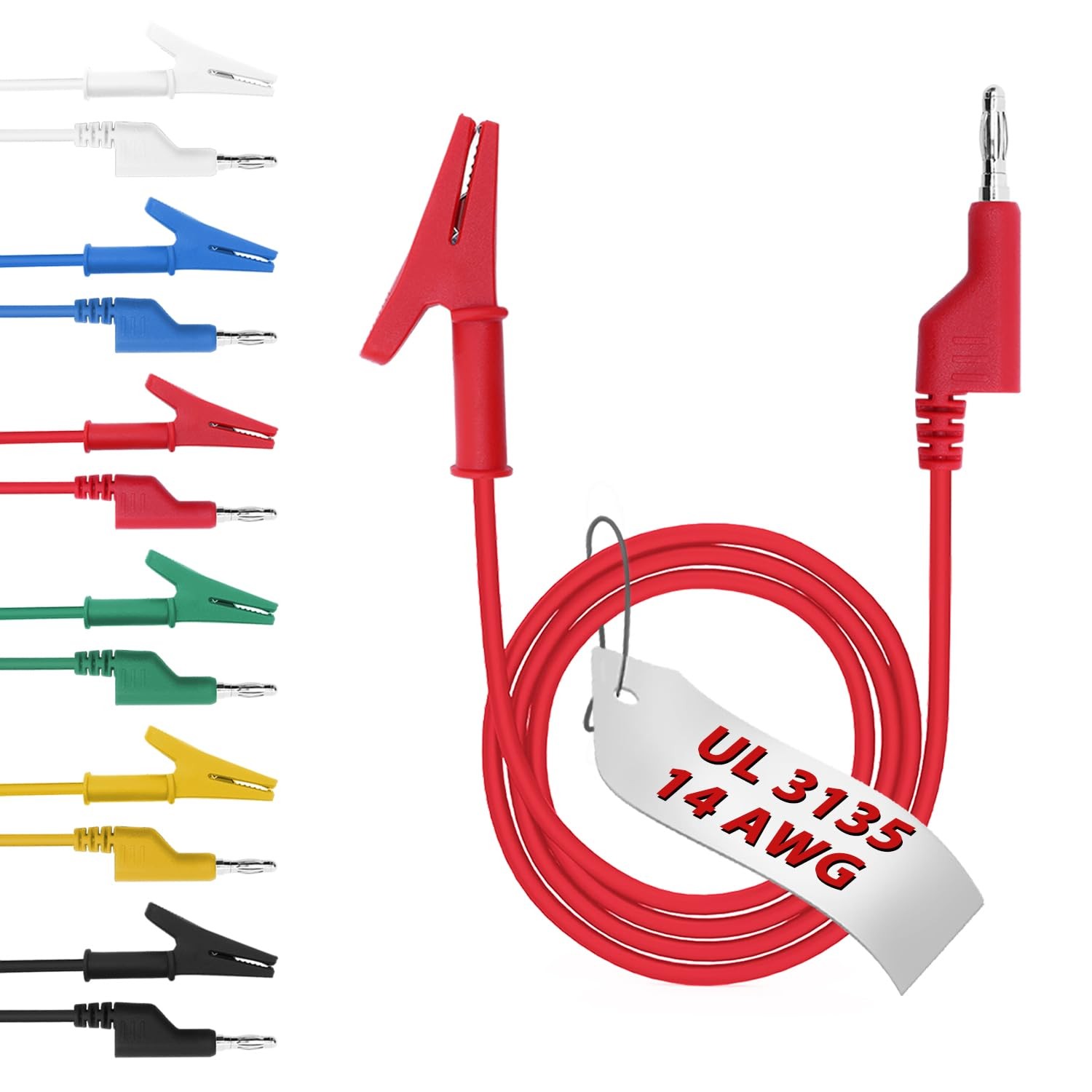 14 Gauge 6pcs3.3Ft 4MM Banana Plug to Alligator Clips UL3135,6 Colors Heavy...