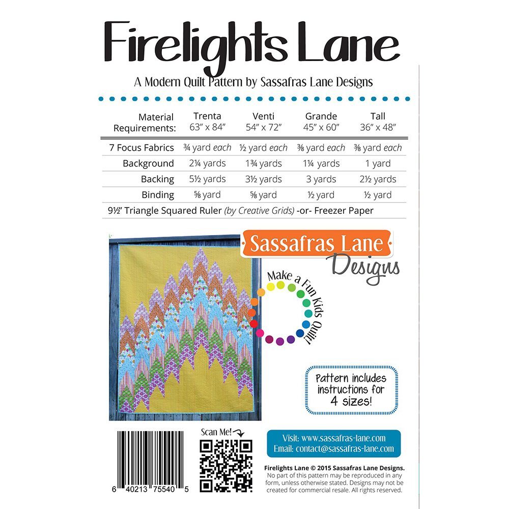 Sassafras Lane Designs, Firelights Lane Quilt Pattern
