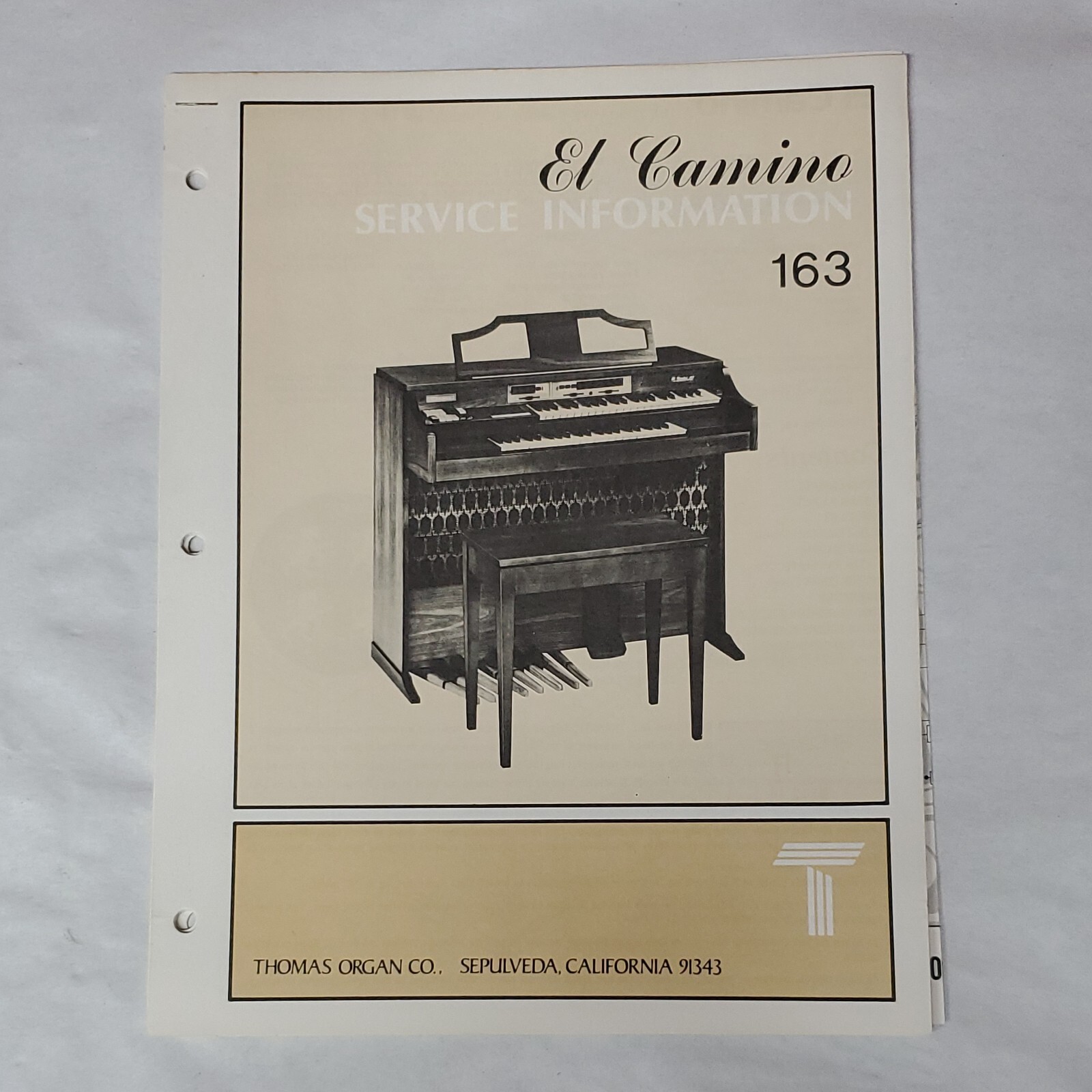Thomas Organ El Camino 163 Service Manual c1965 Sepulveda California
