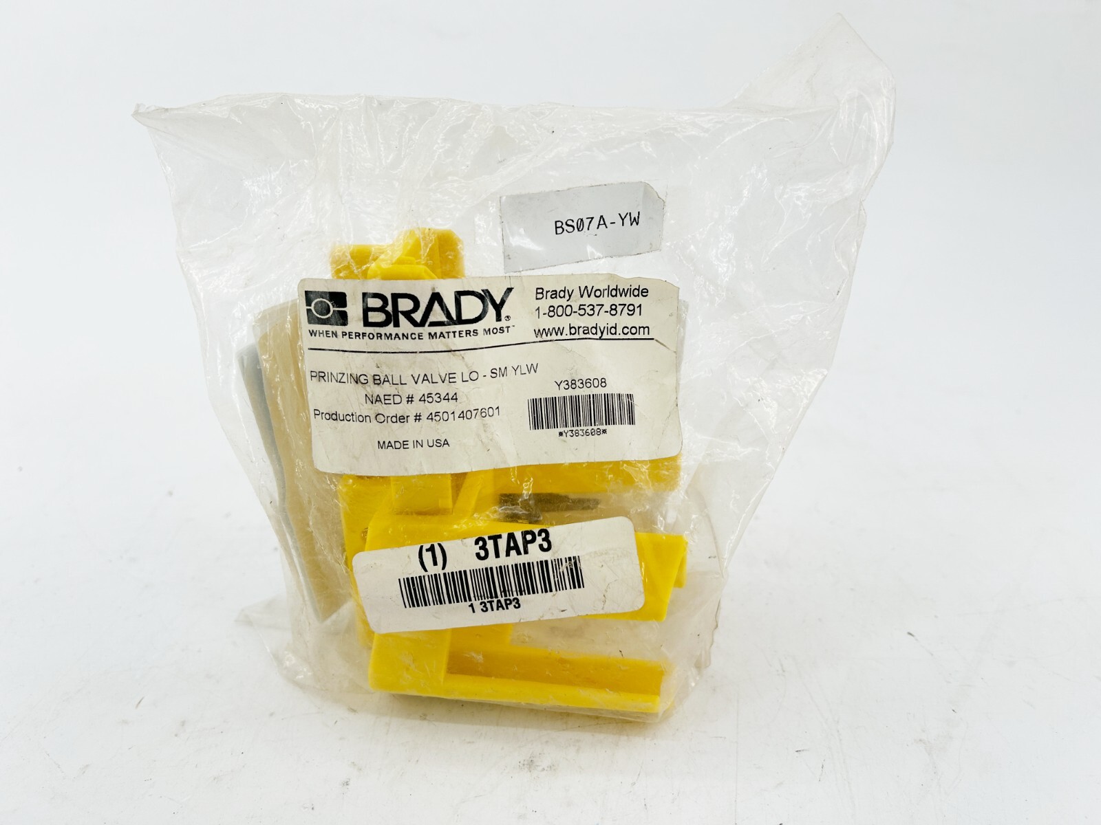New Brady BS07A-YW Prinzing Ball Balve Lockout Yellow 1/2"-2-1/2"