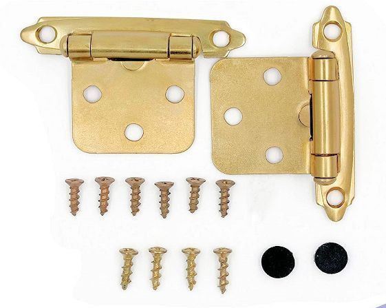 Pair Variable Overlay Self Closing Bright Brass Hinges L-H0103BV-BP-O