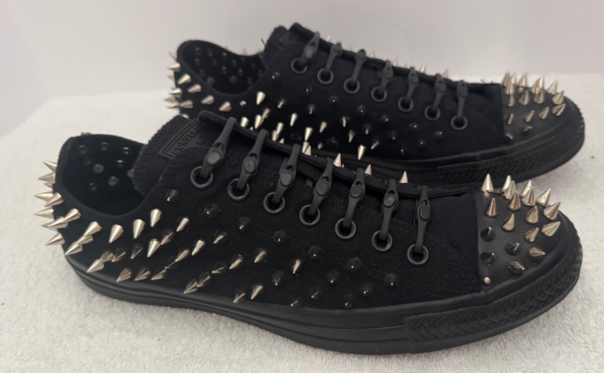 Converse All Stars Custom Black On Black Studded Shoes Mens 10 ~ Womens 12