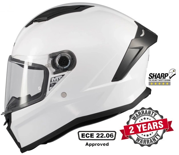 MT STINGER 2 PURE FULL FACE ECE22.06 DOT MOTORCYCLE HELMET GLOSS WHITE PURE