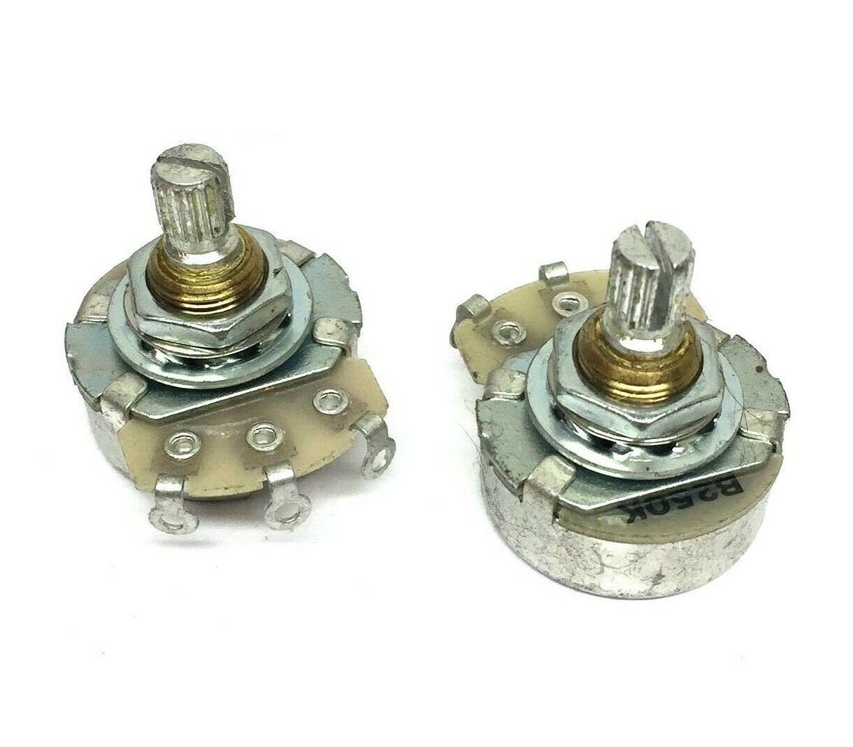 (2) Alpha Full Size 250k Linear 6mm Split Shaft Pots for Guitar & Bass ESSP-250L