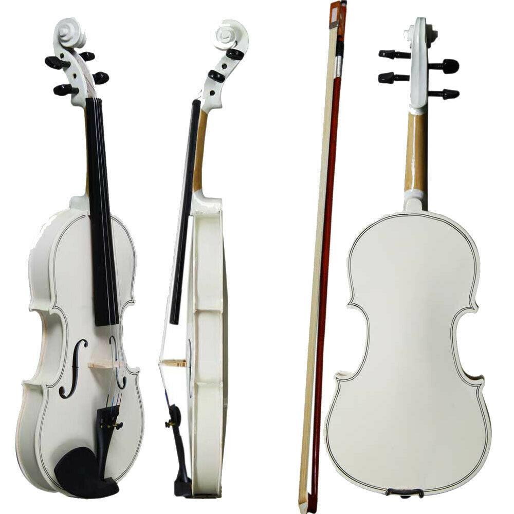 Acoustic Practice Violin 4/4 Full Size White Color with Case Bow Rosin Xmas Gift