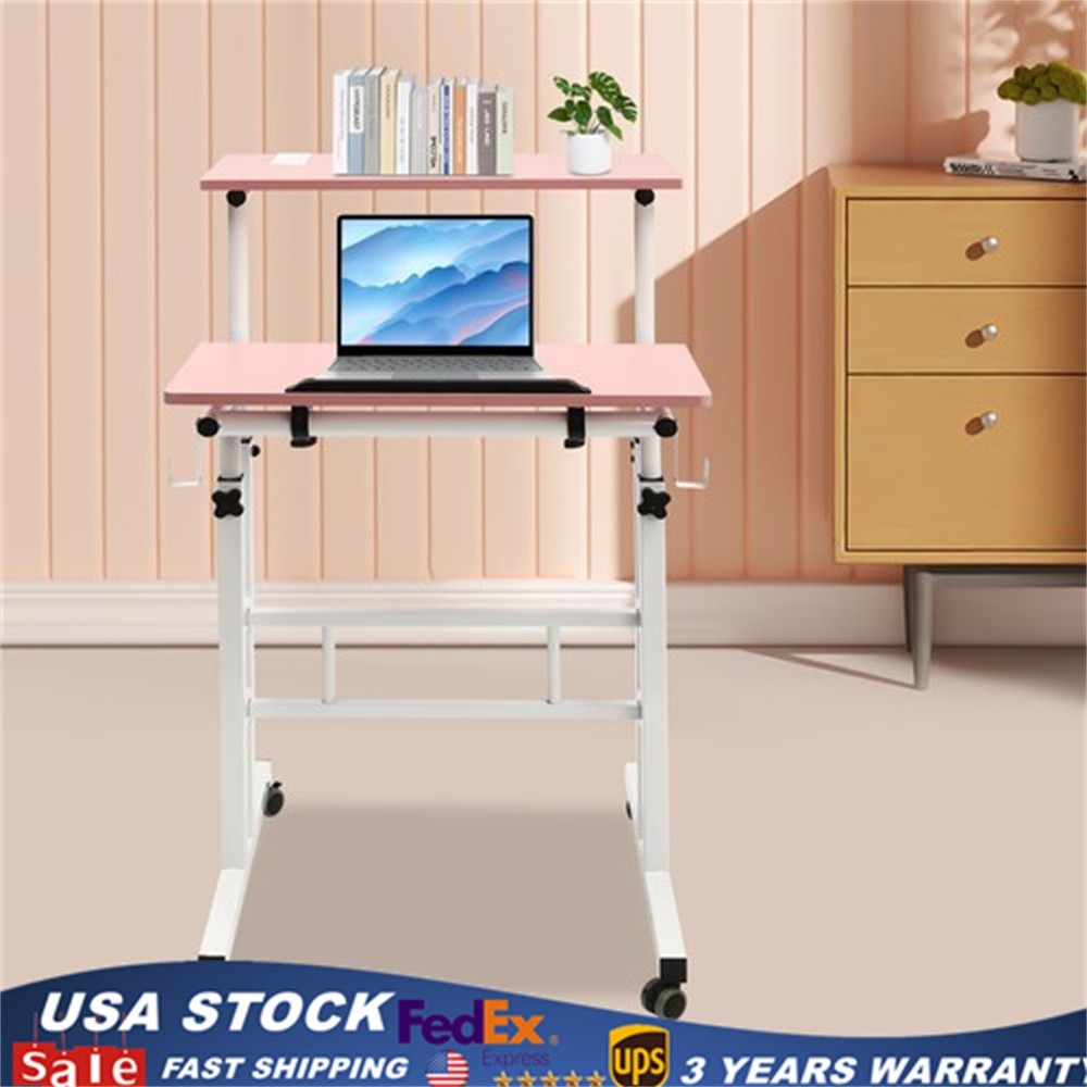 Rolling Laptop Desk Adjustable Height Office Laptop Table Stand up Workstation