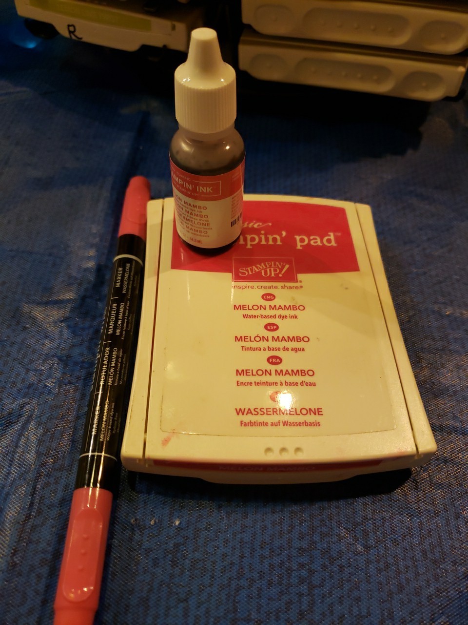 STAMPIN UP Classic Ink Foam Pad w/Matching Refill & Marker Set MELON MAMBO