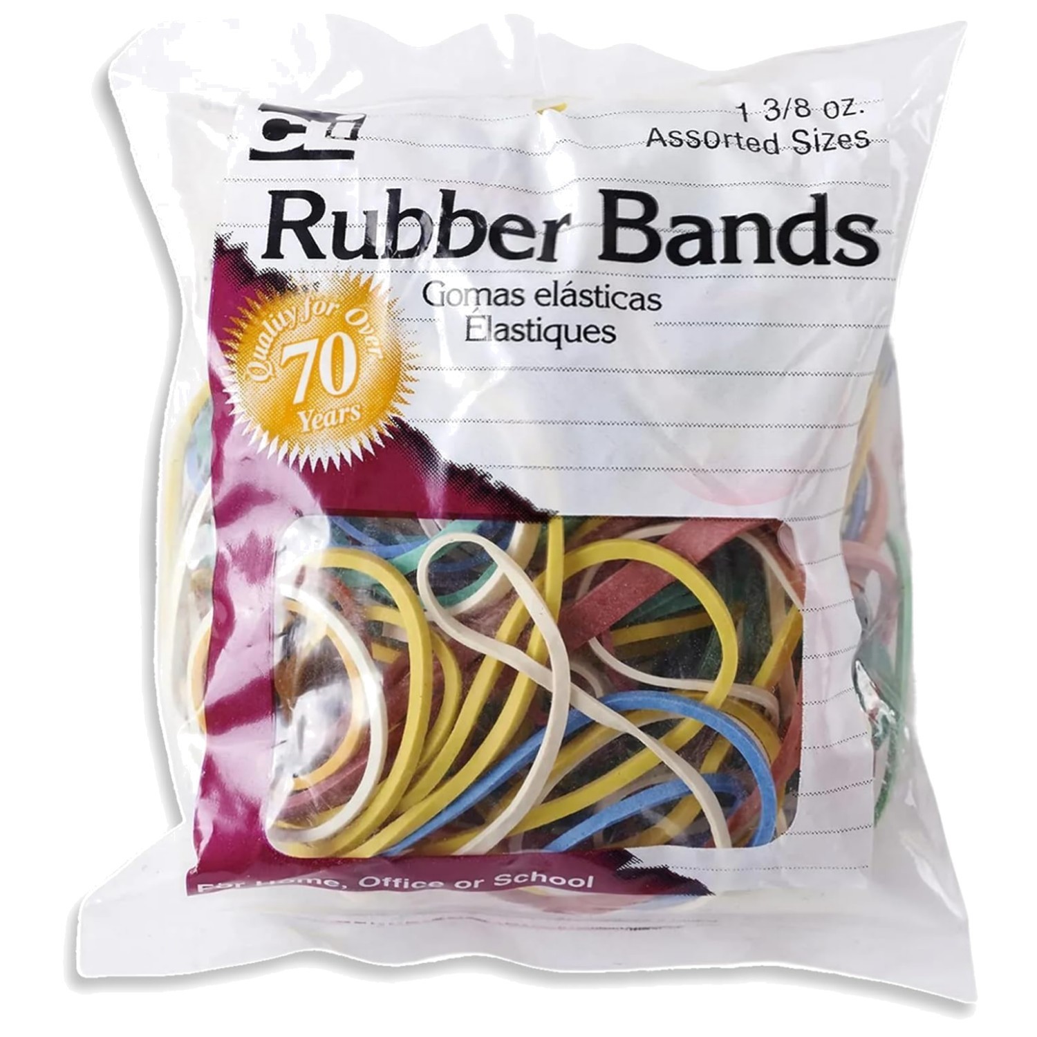 Durable Rubber Bands 1 3/8 Oz Bag - Assorted Sizes & Colors for Versatility