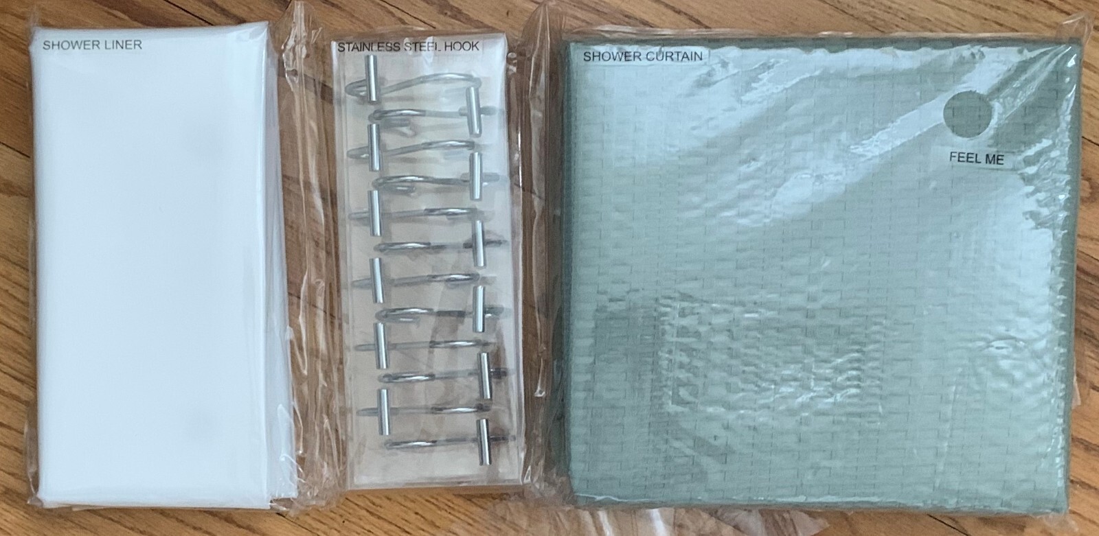 Nueva Spa 3pc Bath Set: waffle textured shower curtain, liner, hooks, green sage