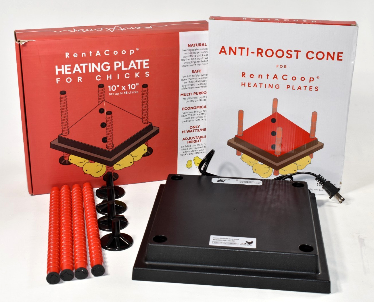 RentACoop Brooder Heating Plate HP-10x10 & Anti-Roost Cone 15 Chicks 10"x10"