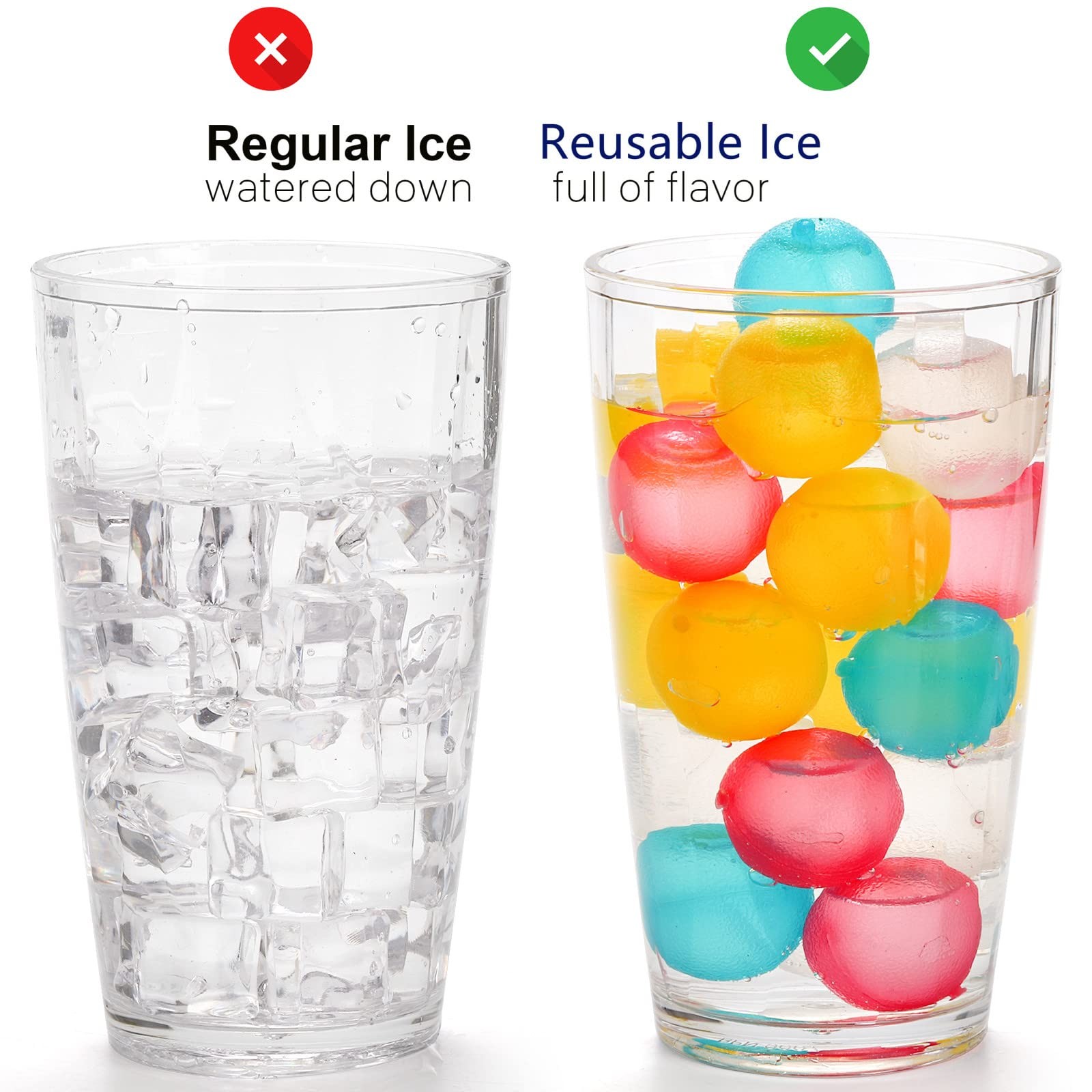 200 Pack Reusable Ice Cubes for Drinks, Colored Plastic, Round for Cocktails,...